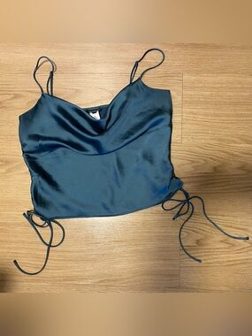 2/$15 Dynamite teal satin ruched cropped top small